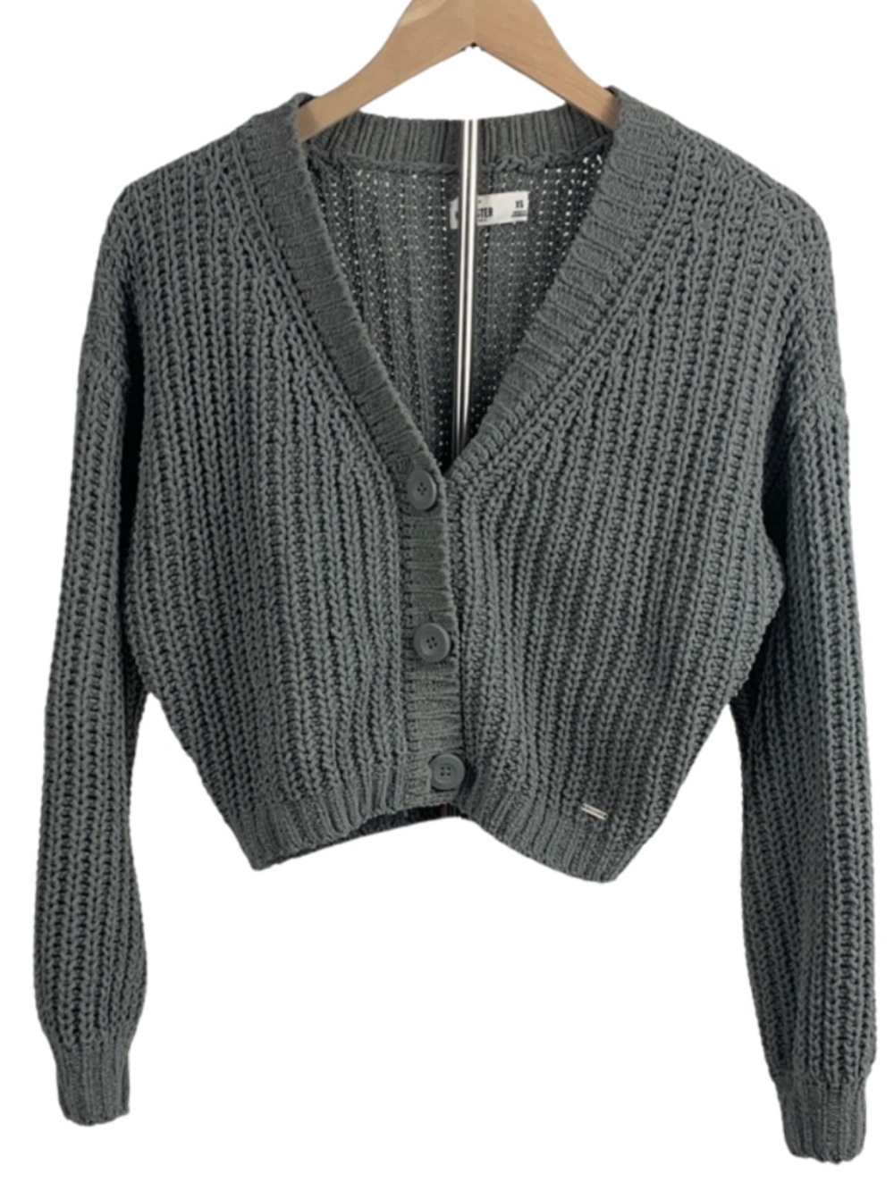 Hollister Women's Gray Chunky Knit Cropped Cardigan Sweater XS Neutral Boho